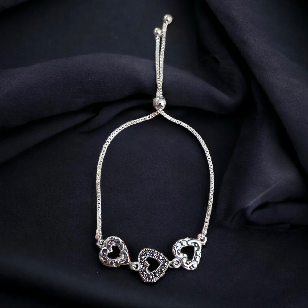 CW sterling silver triple heart bolo bracelet